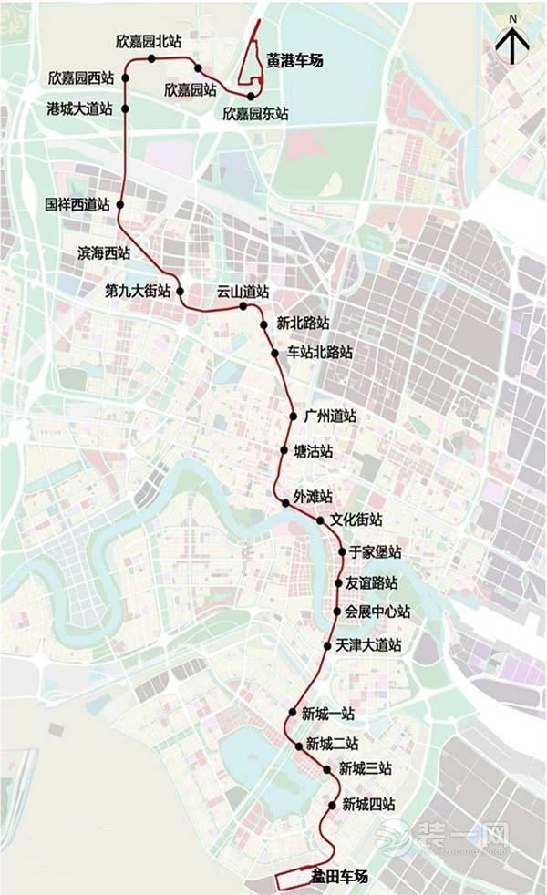 骨干线,b1线北起北塘水库西侧,途经黄港欣嘉园,海洋高新区,塘沽老城区